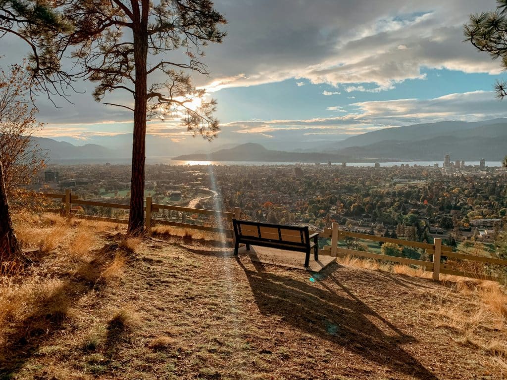 View of the Kelowna community from a mountain deck